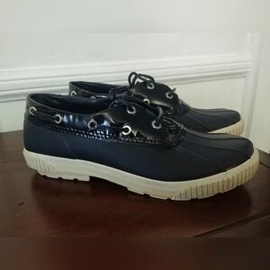 Michael Kors Womens Black Leather Rubber Lace Up Duck Bootie Size 8